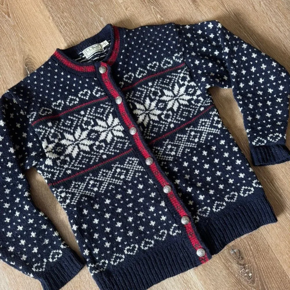 Vintage 80s LL Bean Nordic‎ Cardigan Wool Sweater Mens Multicolor Size S